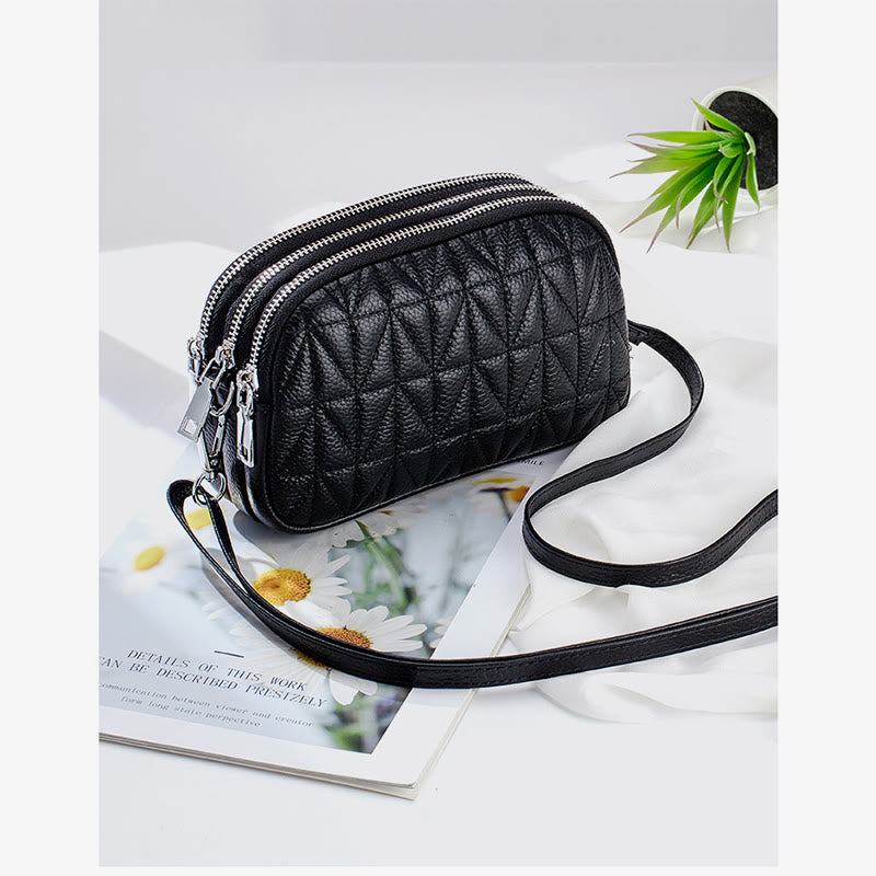 Triple Compartment Lady Bag Diamond Check Embroidered Elegant Crossbody Bag