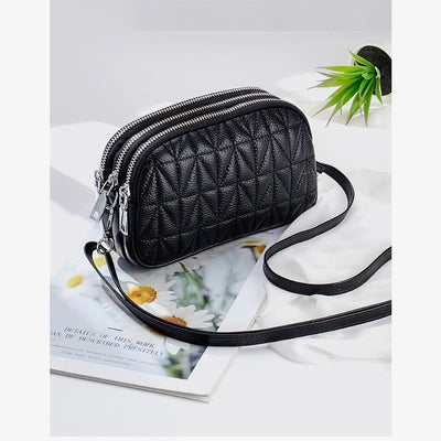 Triple Compartment Lady Bag Diamond Check Embroidered Elegant Crossbody Bag