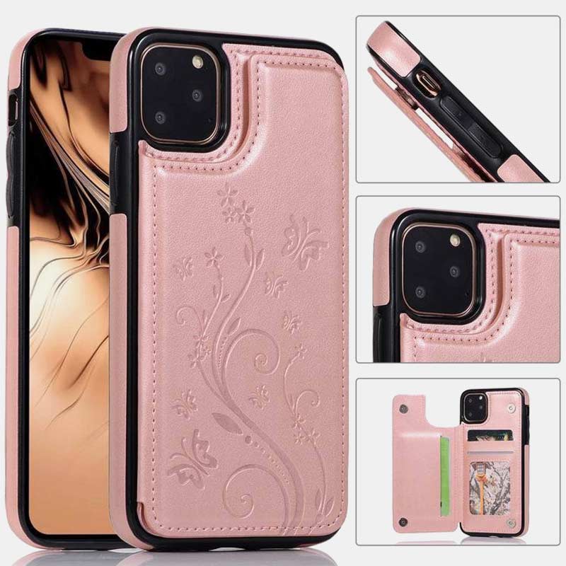 Phone Case Kickstand for iPhone with Card Holder Double Magnetic Clasp