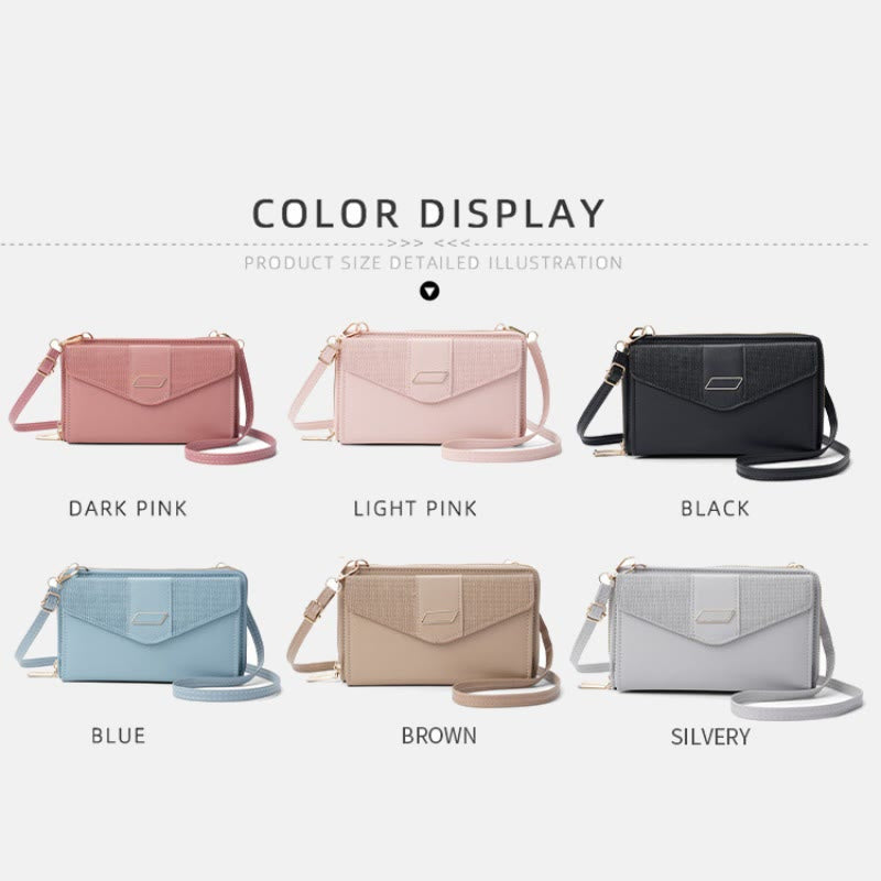 Phone Bag For Women PU Leather Multi-Slot Crossbody Zipper Purse