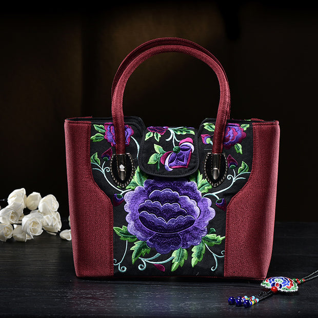 Embroideried Random Floral Tote For Women Elegant Canvas Crossbody Handbag