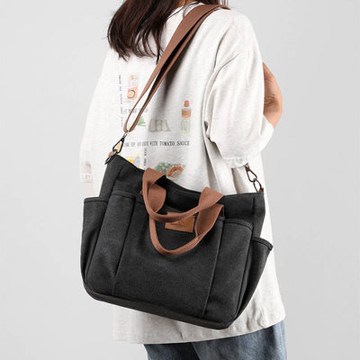 Women Canvas Handbag Multi Pocket Durable Crossbody Tote Purse