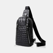 Crocodile Pattern Fashion Cowhide Leather Luxury Sling Bag for Men