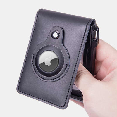 Genuine Leather Airtag Wallet RFID Blocking Quick Access Badge Card Holder