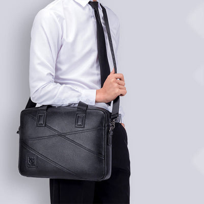 Briefcase For Men Business Solid Color Genuine Leather Crossbody Bag