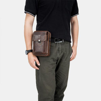 Genuine Leather Multifunctional Waist Messenger Bag with Belt Loop