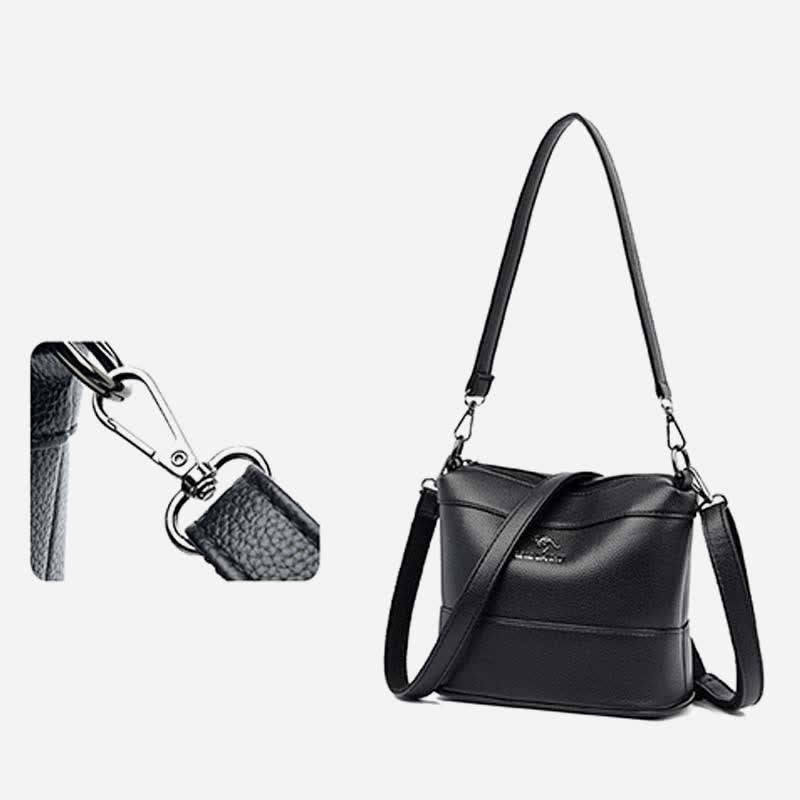 Leather Bucket Bag for Women Small Shoulder Bag with Crossbody Strap