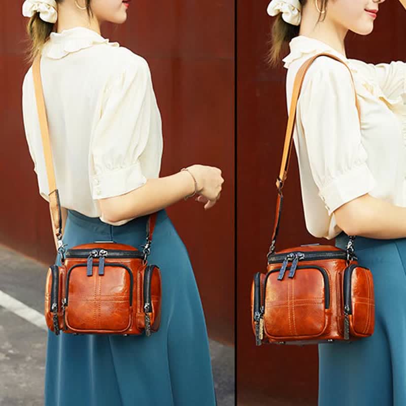 Retro Small Camera Bag for Women Oil Wax Leather Crossbody Purse