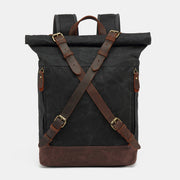 Unisxe Leather Canvas Waxed Backpack Travel Rucksack Waterproof Laptop Bag
