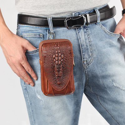 Mens Leather Phone Bag Durable Multifunction Wear Belt Waist Bag