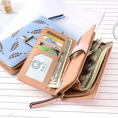 Large Leather Wallet for Women Hollow Out Long Ladies Clutch