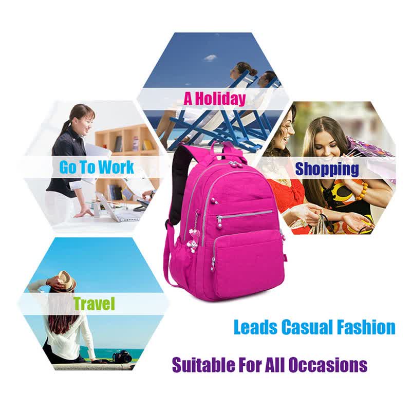 Women Waterproof Nylon Backpack Lightweight Sports Travel Daypack Packback Multi-Color Optionals