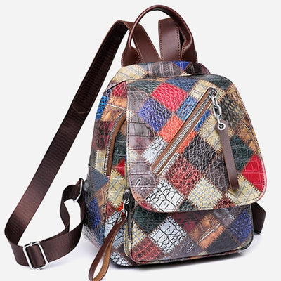 Backpack for Women Retro Contrast Color Geometrical Travel Pack