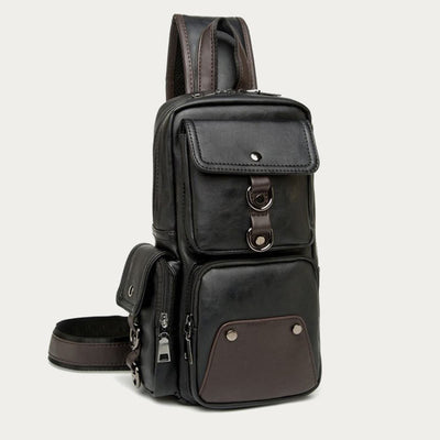 Retro Anti-theft Multi-Pocket Leather Sling Bag Roomy Daypack