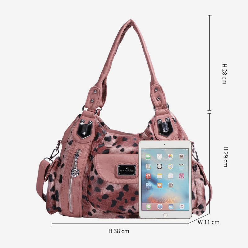 Leopard Pattern Handbag For Women Faux Leather Tote Satchel