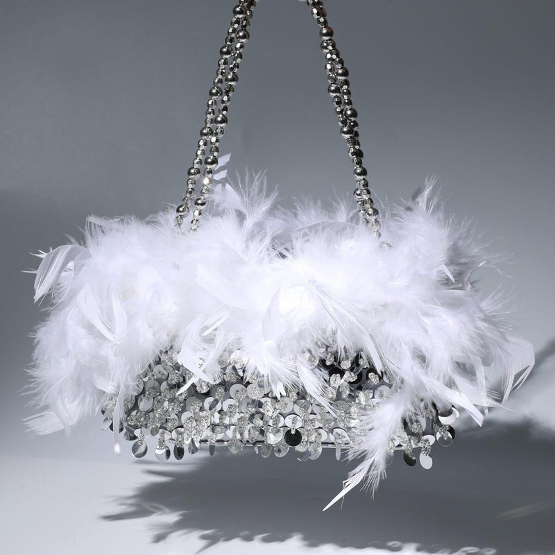 Sequin Feather Evening Bag For Party Lady Underarm Bag