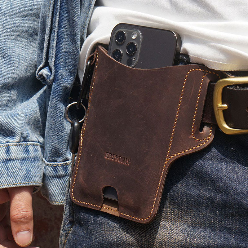 Leather Phone Holster Cellphone Holder Quick Access With Belt Loop