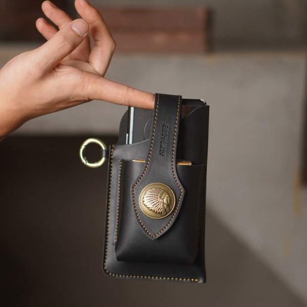 Retro Leather Phone Holster for Men Universal Case Waist Bag EDC