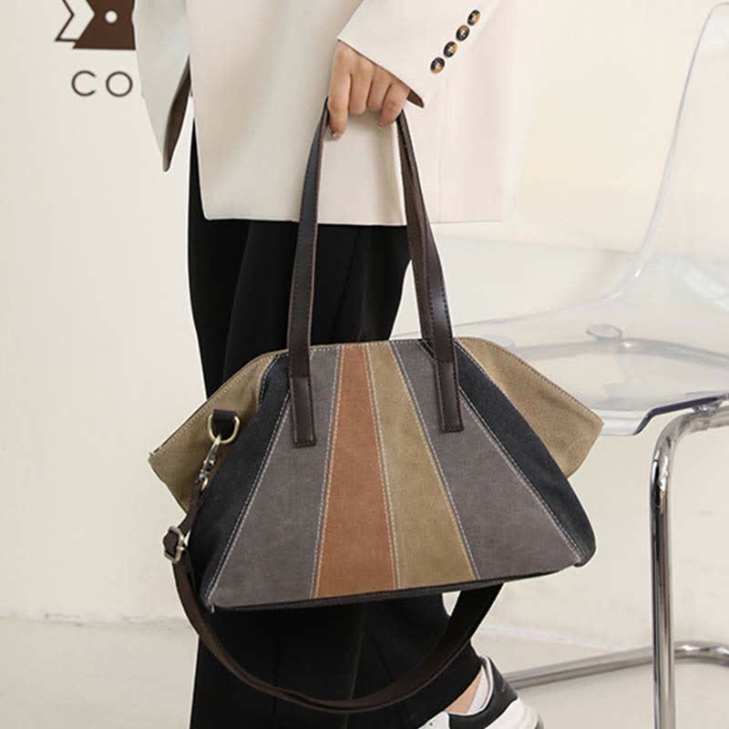 Women Ladies Colorblock Hobo Handbag Canvas Daily Purse Shoulder Tote