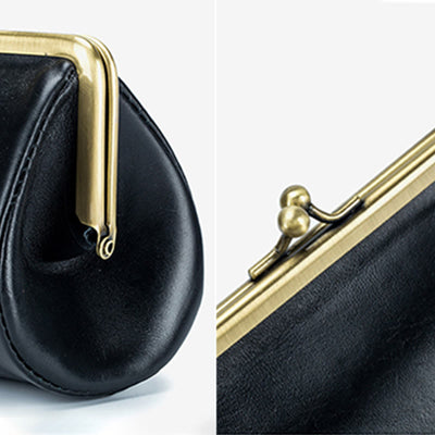 Clutch For Women Retro Simple Genuine Leather Clip Evening Bag