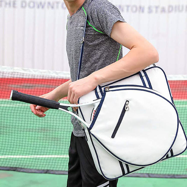 Tennis Racket Bag Women Men Stripe Strap Large Oxford Tote