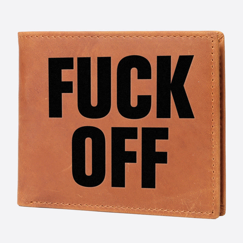 F**k Off Engrave Wallet For Men Genuine Leather RFID Purse