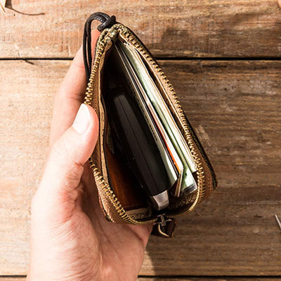 Genuine Leather Coin Purse Change Holder for Women Zipper Pouch Wallet