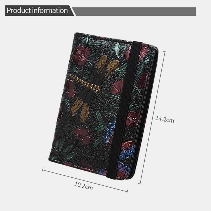 RFID Blocking Passport Vaccine Card Holder Retro Floral Leather Wallet