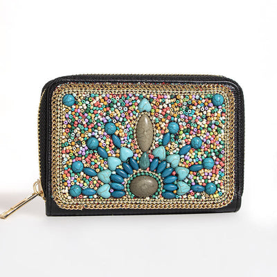 Bohemian Wallet For Women Butterfly Flower Pattern Zipper Purse