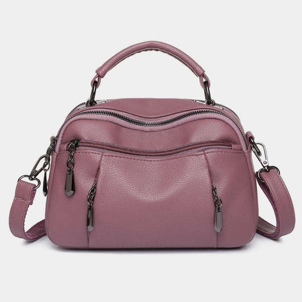 Multi-Pocket Leather Crossbody Purse for Women Small Top Handle Satchel Handbag