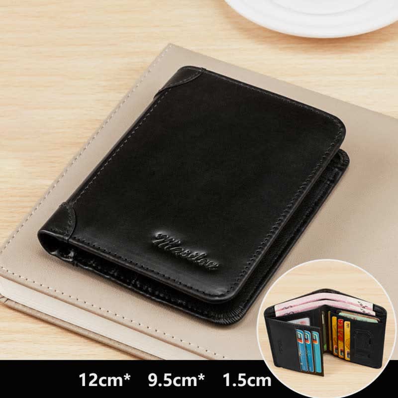 RFID Blocking Cowhide Leather Wallet Retro Roomy Front Pocket Wallet