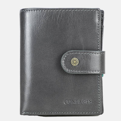 RFID Blocking Genuine Leather Multi-Card Buckle Wallet with Zip Coin Pocket