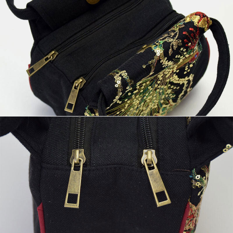 Ethnic Embroidered Sequined Canvas Phoenix Handbag