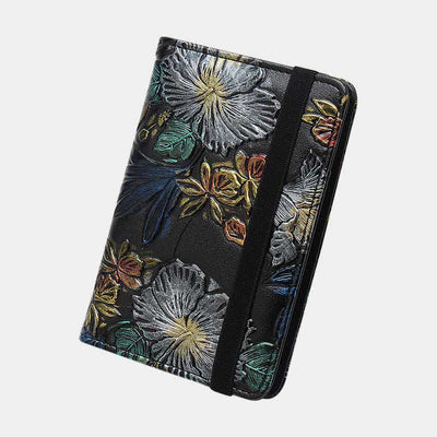 RFID Blocking Passport Vaccine Card Holder Retro Floral Leather Wallet