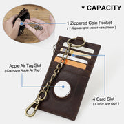 RFID Blocking Genuine Leather Airtag Card Holder Wallet With Chain