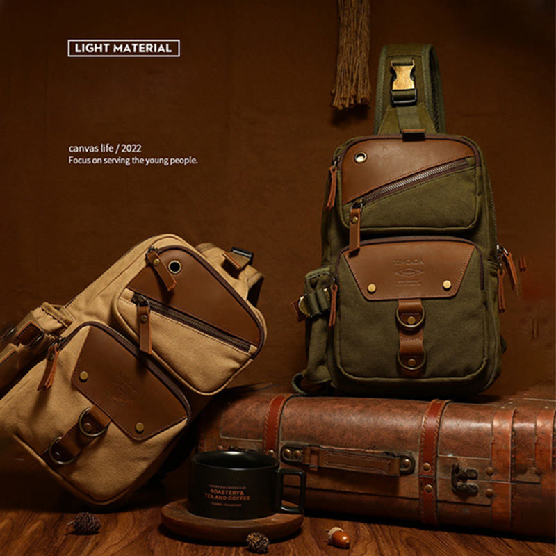 Sling Bag For Men Retro Design Lightweight Canvas Crossbody Chest Bag