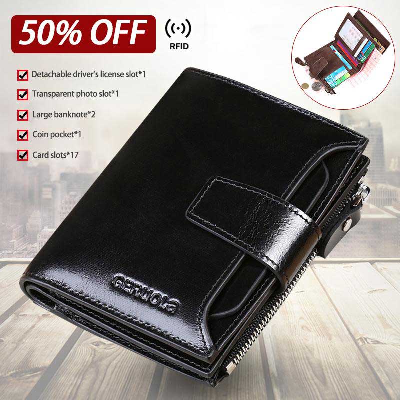 RFID Men's Real Cowhide Detachable Short Wallet