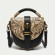 Clamshell Crossbody Bag Vintage Pattern Printing Chic Leather Handbag