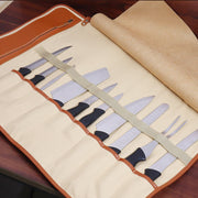 Genuine Leather Chef Knife Roll Bag Stores 10 Knives with Shoulder Strap
