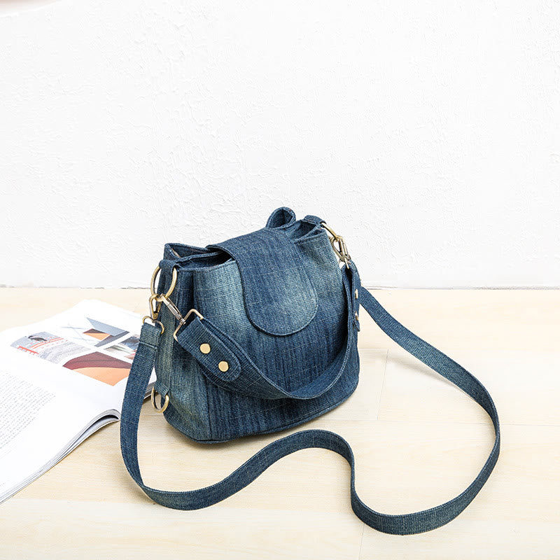 Denim Underarm Bucket Bag For Women Large Top Handle Bag