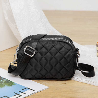 Women Quilted Crossbody Bag Triple Zip Small Nylon Shoulder Purses