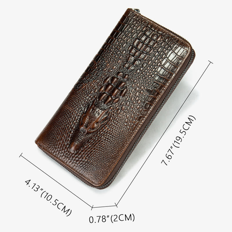 Mens Crocodile Print Wallet Business Genuine Leather Long Purse