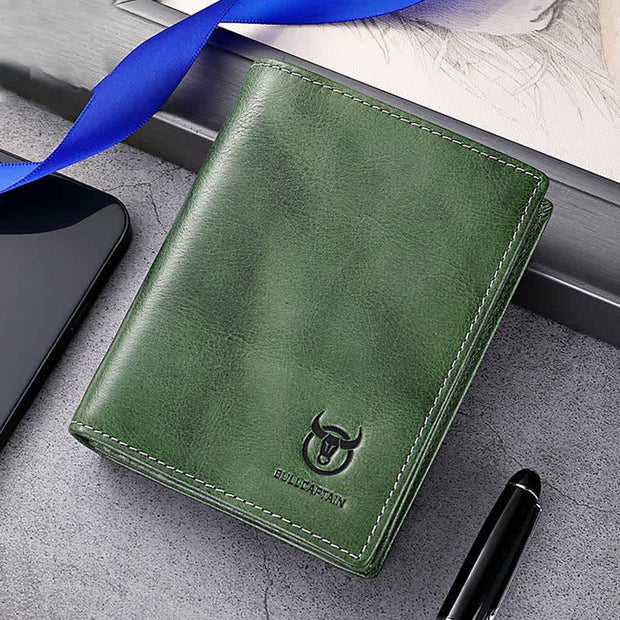 Men's Trifold Genuine Leather Wallet Includes Id Window Credit Card Holder