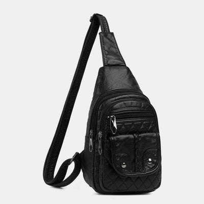 Retro Sling Backpack for Women Multi-Pocket PU Leather Crossbody Chest Bag