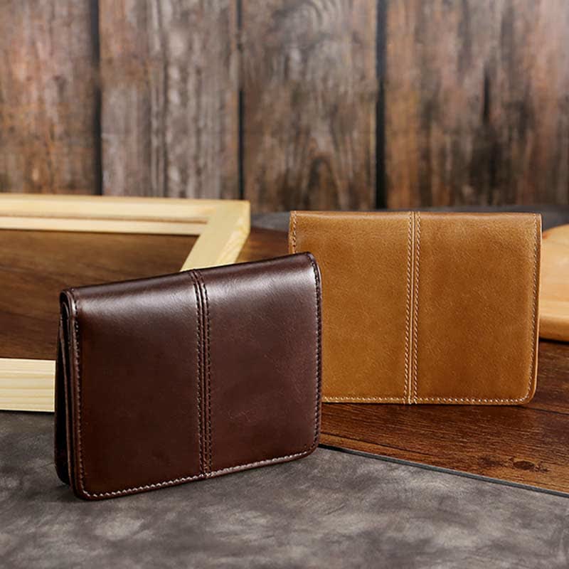 Men Bifold Wallet Real Leather RFID Blocking Short Wallet Coin Purse