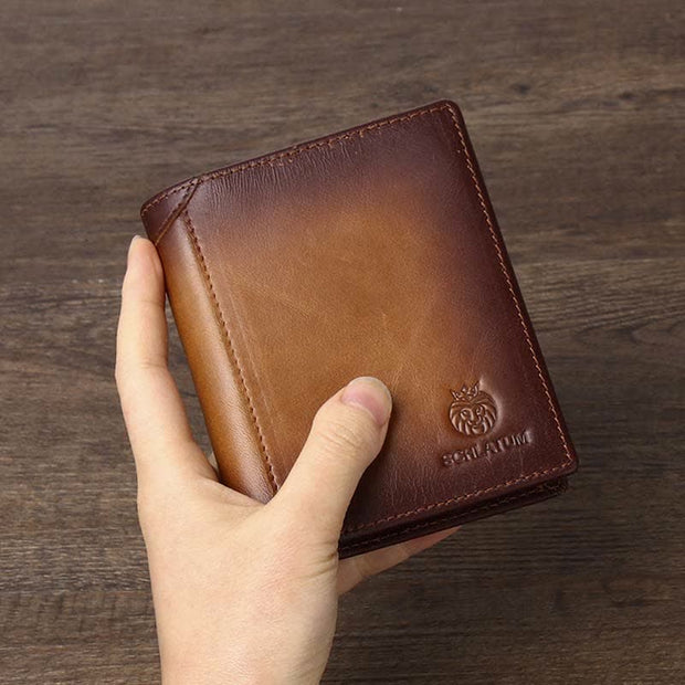 Men's Leather Bifold Wallet with 2 ID Windows Anti-theft RFID Blocking