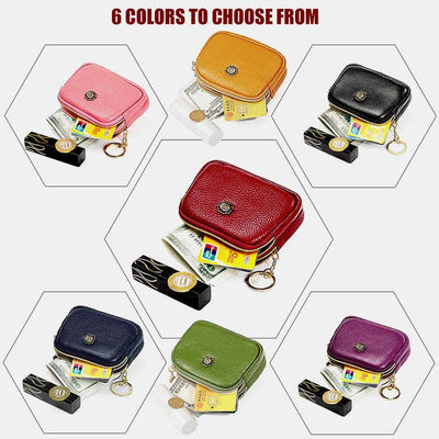 Coin Purse for Women Genuine Leather Double Zip Cash Change Wallet