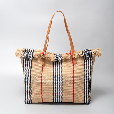 Tassel Canvas Handbag For Women Large Buckle Closure Tote