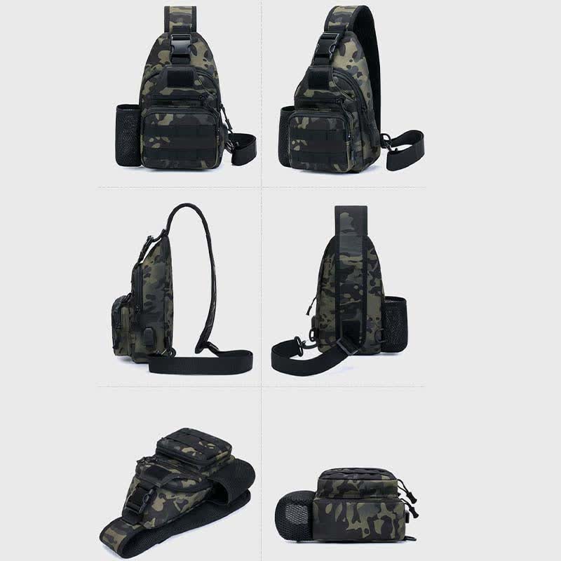 Tactical Military Lightweight Sling Bag Multi-Pocket Crossbody Pack with USB Charging Port