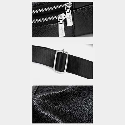 Sling Bag for Men Black Leather Casual Shopping Shoulder Bag